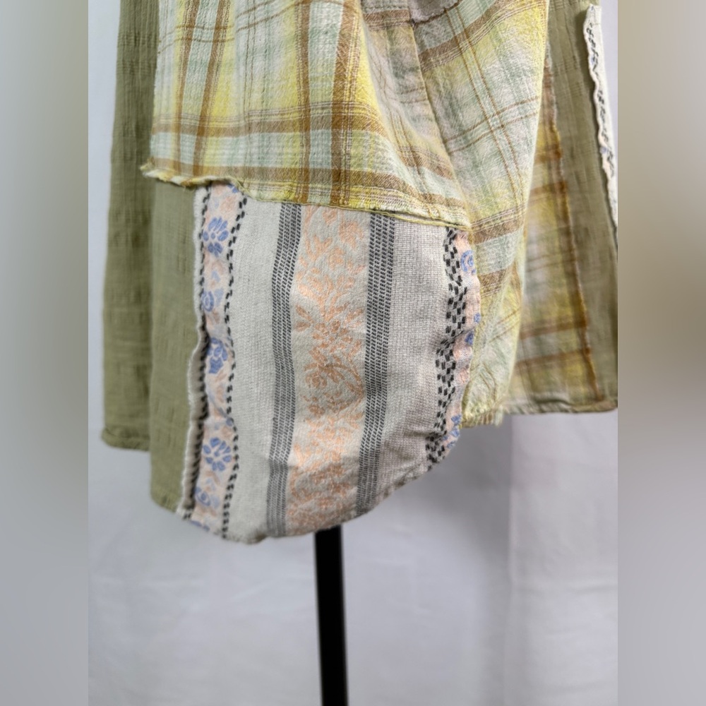 Patchwork Button-Down Shirt In Olive And Pastel P… - image 7